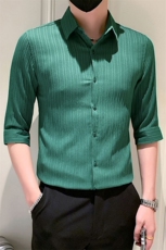 店主风社会小伙男士纯色中袖衬衫男休闲修身衬衣301A-1/CS385/P55，男装衬衫，星座301A-1