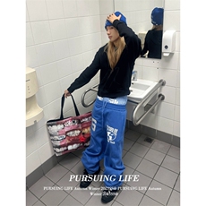 1506-1/W16671/P47蓝色字母印花休闲裤男女春季高街复古hiphop，男装休闲裤，星座1506-1