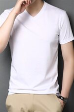 G88822021夏季新款T恤衫男桑蚕丝短袖V领，男装T恤，电商B360