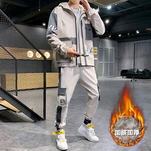 主推2020冬季男士连帽休闲运动套装青少年加绒加厚T808图片