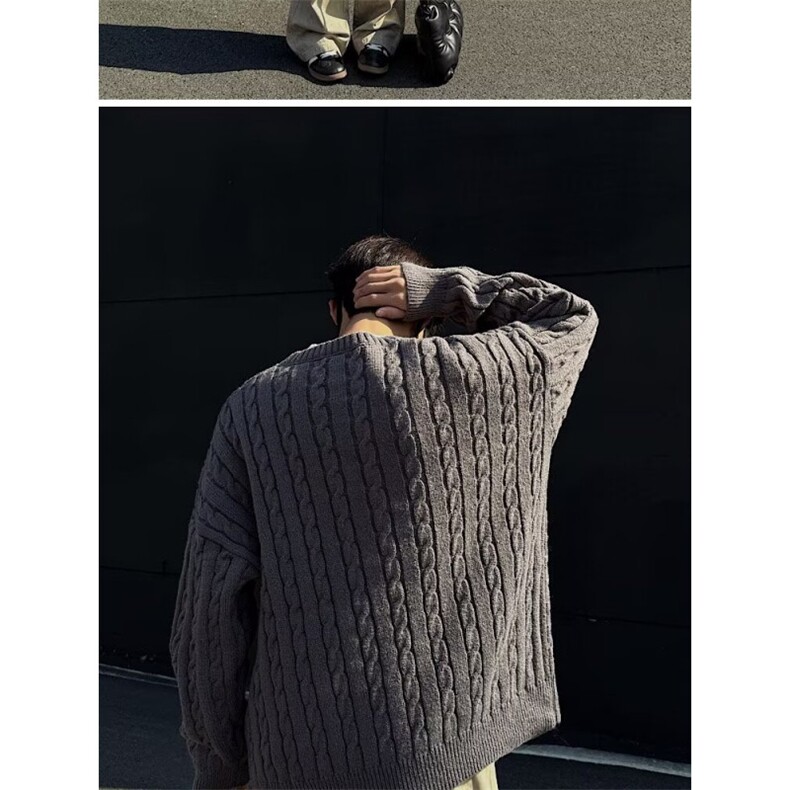 网络图，文艺气质日系慵懒百搭新款流行麻花毛衣XZ302B-1-M994P48,男装针织衫/毛衣,星座302B-1
