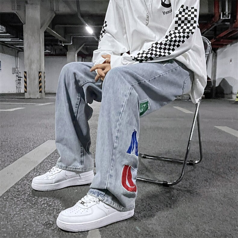 2023新款欧美vibe风裤子高街ins刺绣复古hiphop牛仔裤K2671-P42,男装牛仔裤,星座512-2