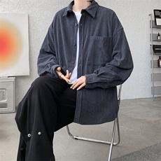 8XL-M灯芯绒衬衫特大码复古秋冬翻领长袖上衣纯色外套CS9001/P58，男装衬衫，电商B238