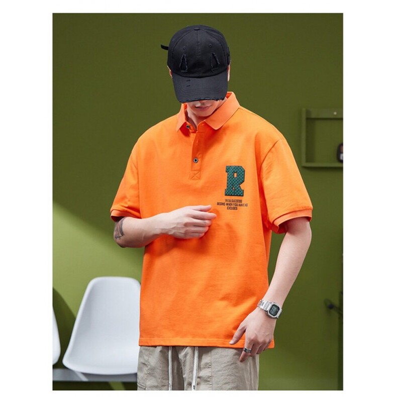 日系polo衫短袖翻领T恤男设计感小众宽松高级感痞帅体恤PL75P64,男装T恤,星座1013-5