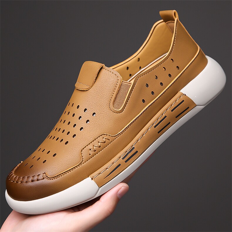 X4148-P155男鞋2024新款夏季镂空休闲皮鞋透气洞洞鞋，男鞋凉鞋，星座1407-3