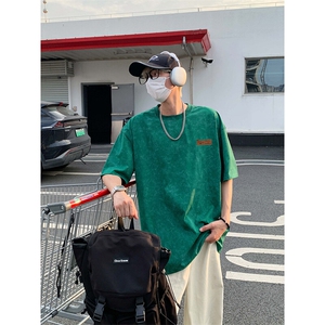 美式重磅做旧印花短袖t恤圆领宽松半袖情侣上衣T3663-特价P28图片
