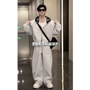 2026春季休闲连帽宽松夹克弯刀长裤套装W368-P128 K368-P78 (网图图片