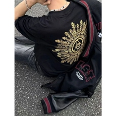 网图有货美式万针刺绣光明之眼240g纯棉宽松短袖t恤男女A438-P35，男装T恤，星座1505