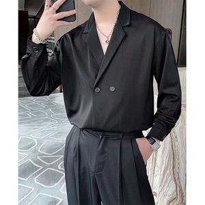 夏季西装领短袖衬衫男休闲宽松薄款衬衣潮流纯色垂感上衣 C30,男装T恤,星座1116A（原606A-3）