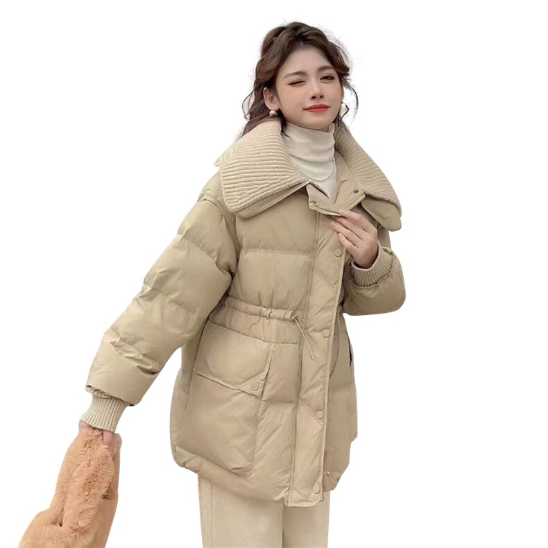 《现货新品》5色可选翻领针织大毛领抽绳白鸭绒羽绒服外套,女装羽绒服,曼琳思菲