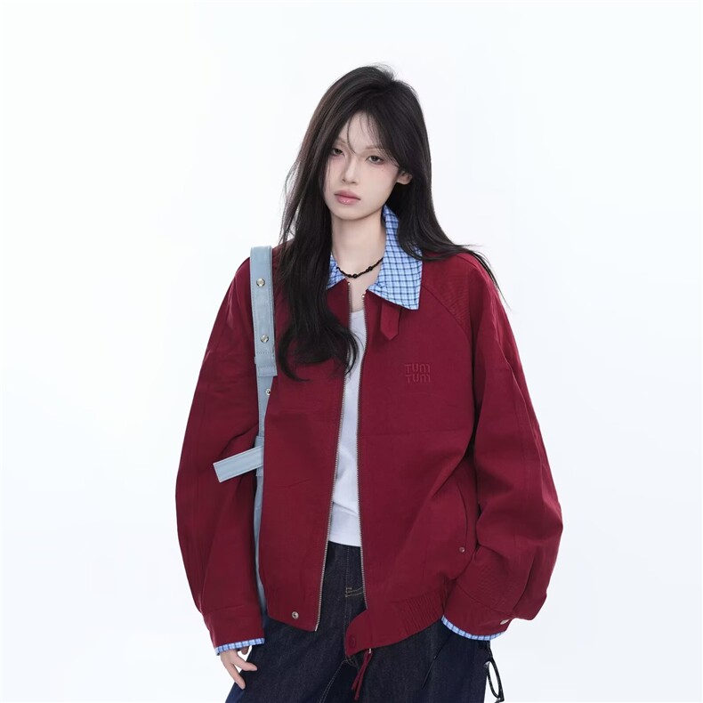 D66-P60 格子衬衫拼接假两件卫衣女款秋冬大码休闲显瘦图片