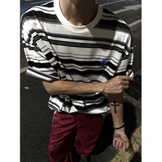 OOTD少年感条纹短袖T恤-TTH0033-XZ1005-1-P42，男装T恤，星座1005-1