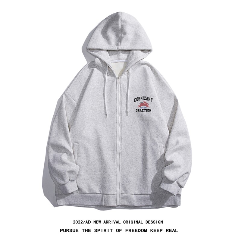 白底新款秋季时尚百搭宽松字母印花潮流开衫卫衣H255P65控88,男装卫衣,电商A247-1