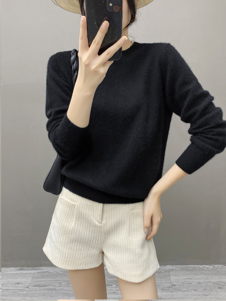 2025年秋季甜美长袖平面圆领时尚百搭通勤休闲/淑女,针织衫/毛衣,织绒羊