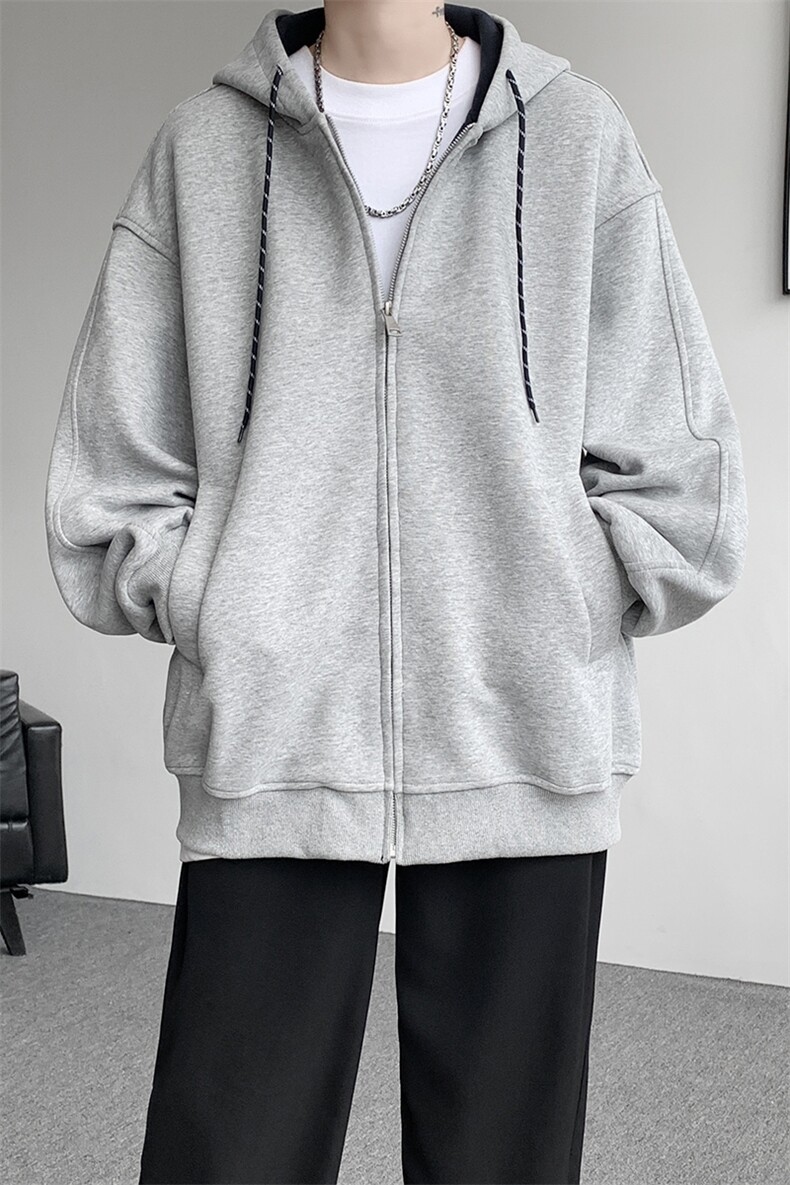 8XL-M秋连帽卫衣男宽松休闲纯色拉链开衫外套拼色帽衫运动WY27P65,女装短外套,电商D206-1