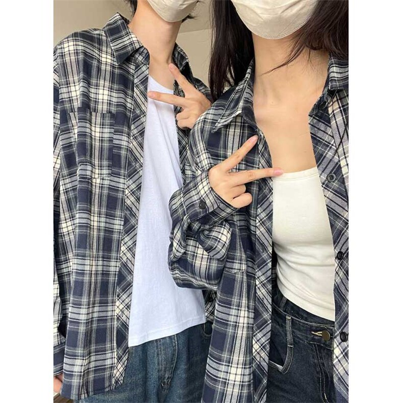 控价59港风格子衬衫宽松外套男女衬衣百搭格子外套CS2410P40,男装衬衫,电商A128