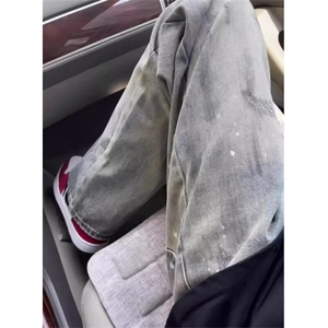 水洗脏染泼墨牛仔裤男潮牌裤子设计感直筒弯刀微喇裤 NA450图片
