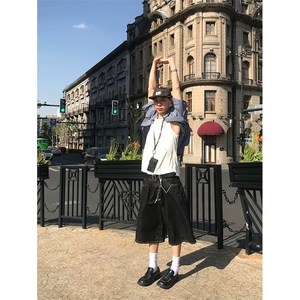 网图有货 夏季复古丹宁蓝七分裤休闲阔腿宽松牛仔裤男女 A655-P40图片