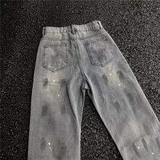 美式波点扎染高街vibe修身牛仔裤男女痞帅显瘦裤子复古微喇直筒裤，男装牛仔裤，星座601-1