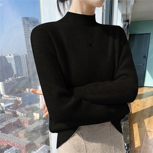 25秋冬新款加厚100%纯羊毛衫女半高领坑条毛衣宽松羊绒针织打底衫，女装羊毛衫，宇灿羊绒