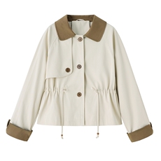 米色撞色短款女士风衣夹克2026早春新款小个子气质休闲英伦风外套，女装短外套，梦懿尔