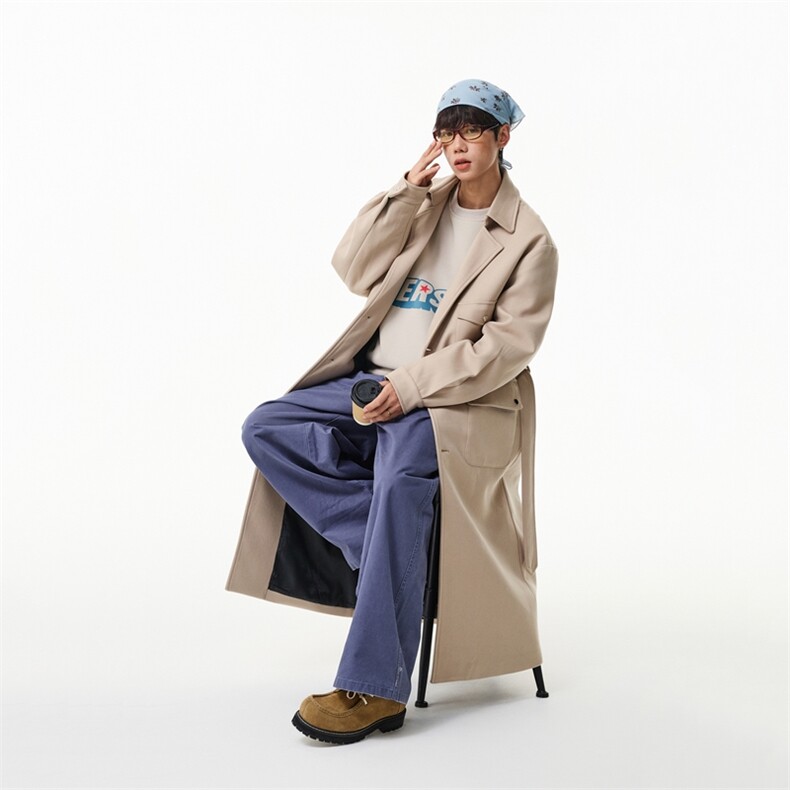 秋季男风衣翻领中长款过膝休闲百搭外套,男装风衣,星座903-1