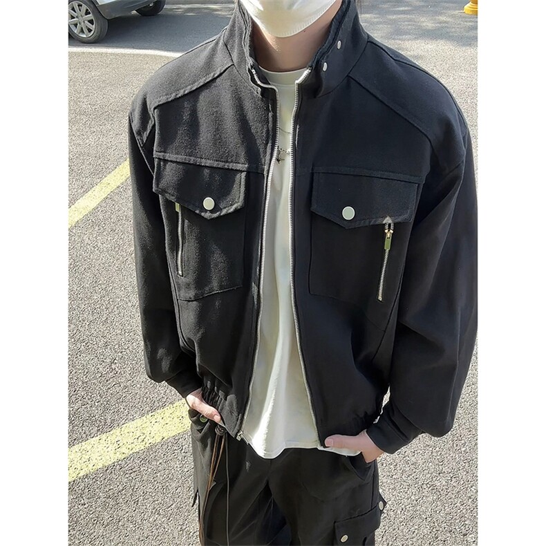 模特-春秋高级感立领美式复古工装男皮衣夹克9018-P110,男装夹克,电商B380（原B361）