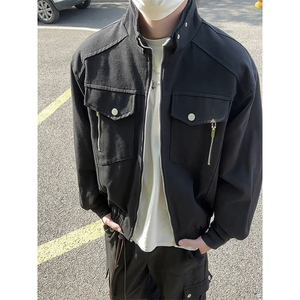 模特-春秋高级感立领美式复古工装男皮衣夹克 9018-P110图片