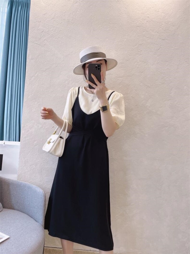 夏季真两件套连衣裙，女装连衣裙，曼希野