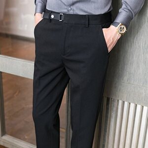 C129 2021秋冬加厚男小西裤长裤修身休闲裤英伦-可折叠腰带图片