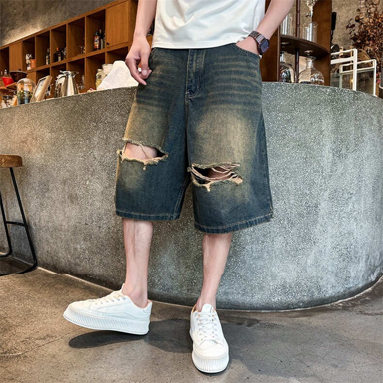 夏季痞帅破洞牛仔短裤Z040#-P45,男装牛仔裤,星座905