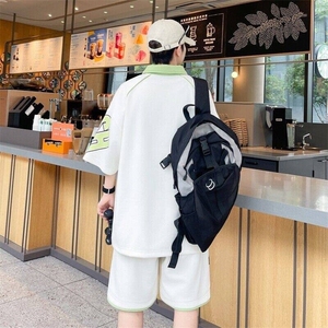 TZ24363-特P55翻领短袖t恤男生青少年港风潮牌宽松衫学生套装图片