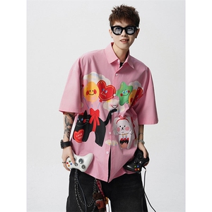 CS1127-P45 控78 夏季新款设计感大码潮牌冰丝短袖情侣衬衫外套男，男装衬衫，电商A059