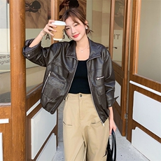 新款现货休闲时尚潮流皮衣2C256-616-P135-K208，女装皮衣，2C256