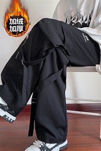 薄款改加绒特批P45无差价冬加厚飘带大码宽松拖地裤男K1467J加绒图片