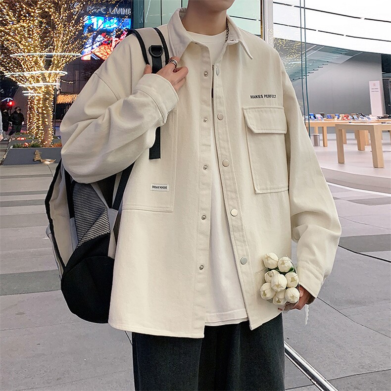wassuphappy日系工装长袖衬衫男春秋季潮牌宽松复古休闲衬衣外套,男装衬衫,电商A161