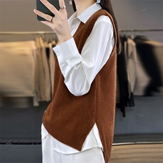 2025夏秋新款羊绒衫女100山羊绒女V领软糯宽松高端针织衫背心马夹，女装马甲，美雪羊绒