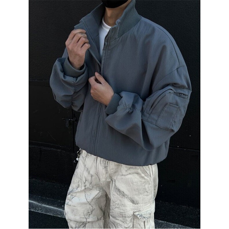 电商DSA028-JK2504特P55纯色经典立领机车飞行服夹克,男装夹克,电商A028