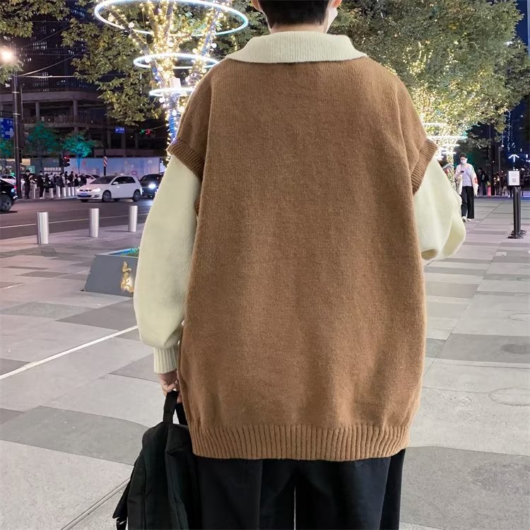 假两件polo领毛衣男冬款韩系慵懒风外套宽松学院风针织衫GM234P53,男装针织衫/毛衣,星座1116-2