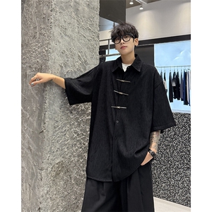 手缝飞机扣新中式冰丝短袖衬衫大码高级感唐装衬衣外套DC5009/P50