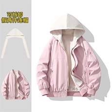 春季新款可拆卸潮牌假两件连帽男士外套上衣宽松2612-P55，女装短外套，星座1403A