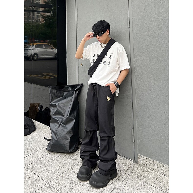 B221美式ins街头hiphop刺绣宽松褶皱休闲裤子LK23123-P60控78,男装休闲裤,电商B221