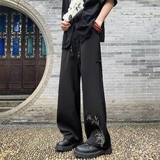 新中式刺绣休闲裤男士港风潮流夏季2024新款ins宽松长裤K5291-P38，男装休闲裤，星座412-3