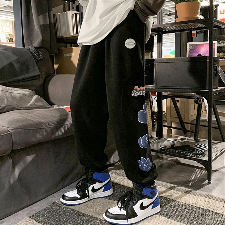 港风2023秋冬新款个性撞色印花束脚运动休闲潮牌裤子2121-45控69,男装休闲裤,星座914-3