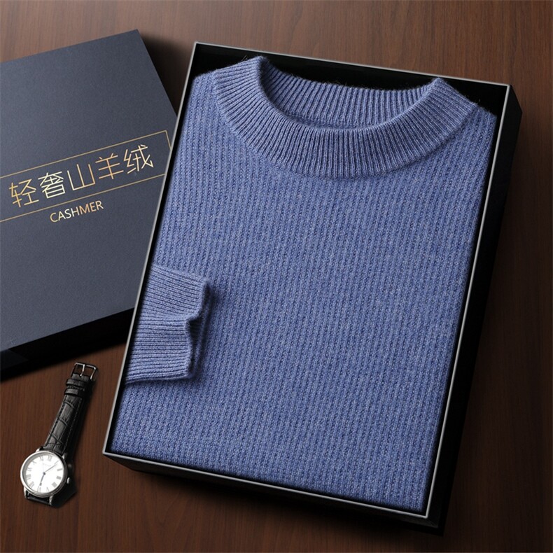 秋冬季新款舒适时尚百搭双股加厚元宝针圆领35%羊绒衫，男装羊绒套衫，雅之冉羊绒