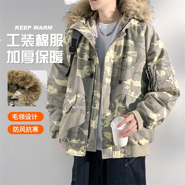 美式毛领派克棉服男冬季加厚工装棉衣情侣外套M060-P110迷彩P115,男装棉衣,星座308B-2