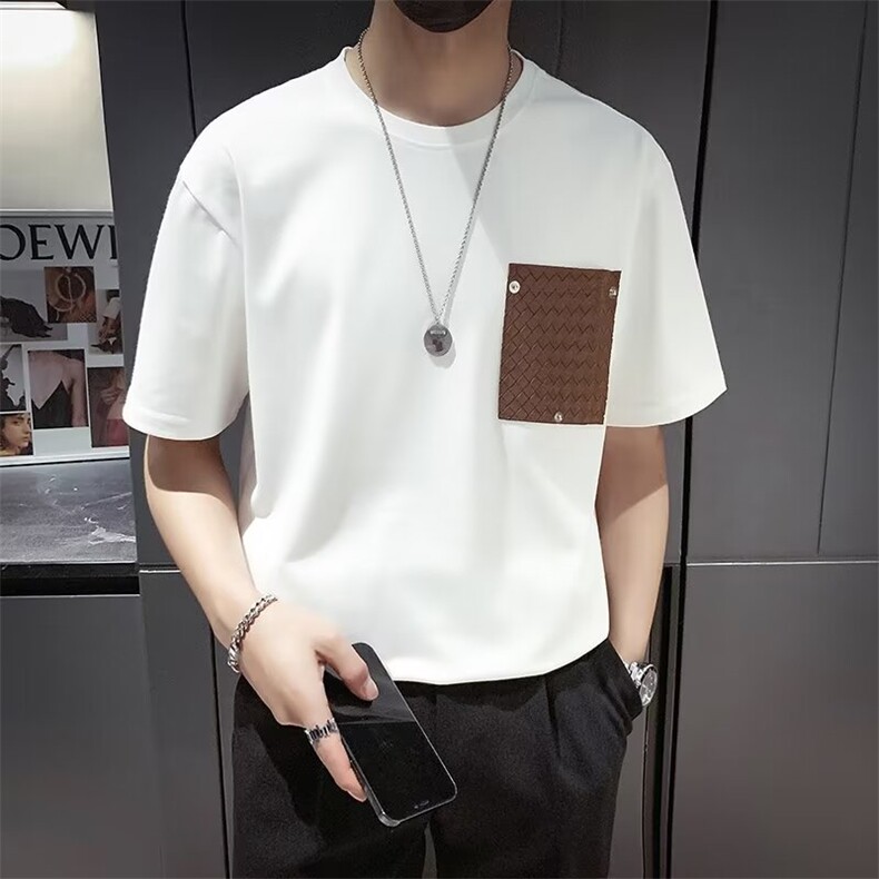 时尚设计感拼接短袖T恤男夏季男装宽松休闲五分袖上衣T579,男装T恤,星座1116A-2（原606A-1）