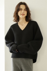 秋冬季新款舒适时尚百搭女士V领宽松35%羊绒衫，女装羊绒衫，戎美山