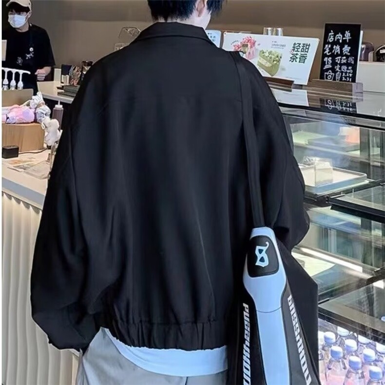 FA02-P55复古高街褶皱翻领运动夹克男女春秋宽松休闲百搭设计感,男装T恤,电商B323A