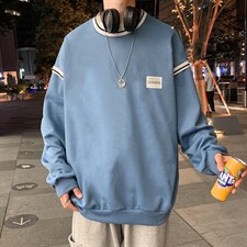 炸街盐系圆领卫衣男春秋潮牌ins港风宽松无帽上衣外套W1433-P35，男装卫衣，星座512-4